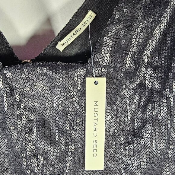 Mustard Seed NWT Cut Out Sequin Sheer Panel Midi Dress Women's Size M Black - Picture 4 of 16